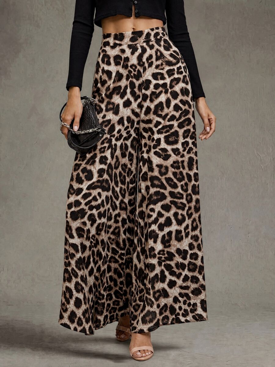 Calvaya High Waist Leopard Wide Leg Pants Fall Cloth For Women - Multicolor - View 1