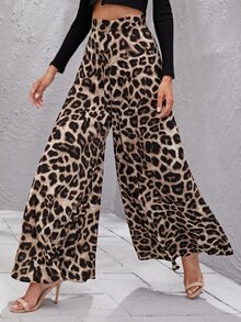 Calvaya High Waist Leopard Wide Leg Pants Fall Cloth For Women - Multicolor - View 5