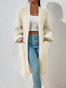 Calvaya Dual Pocket Drop Shoulder Cardigan,Long Sleeve Tops Fall Winter Cloth For Women - Beige - View 9