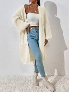 Calvaya Dual Pocket Drop Shoulder Cardigan,Long Sleeve Tops Fall Winter Cloth For Women - Beige - View 6