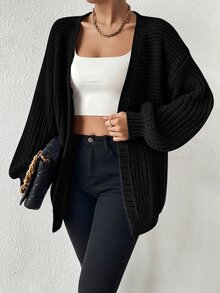 Calvaya Open Front Drop Shoulder Cardigan,Long Sleeve Tops Fall Winter Cloth For Women - Black - View 10