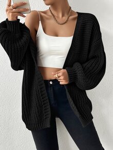 Calvaya Open Front Drop Shoulder Cardigan,Long Sleeve Tops Fall Winter Cloth For Women - Black - View 2