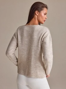 EURMUSE Beiger Basic-Strickpullover mit tiefem V-Ausschnitt, gebürsteter Oberfläche mit weichem Shardon-Finish, entspannter Silhouette und langen Ärmeln, lässige Alltagskleidung für Zuhause im Herbst - Beige - Übersicht 9