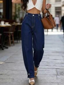 SHEIN BAE Women's Casual Daily Travel Denim Jeans With Pockets And Buttons Fall - Blue - View 3