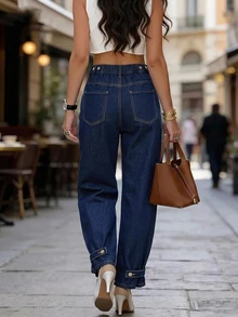SHEIN BAE Women's Casual Daily Travel Denim Jeans With Pockets And Buttons Fall - Blue - View 2