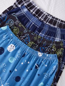 SHEIN 4款隨機發貨 1套睡衣組：青少年男款極簡紳士格紋長袖純色口袋上衣時尚居家服 + 全息遊戲機 + 極簡字母印花 + 星空印花長褲，隨機發送2件套居家睡衣組 - 彩色 - 查看 6