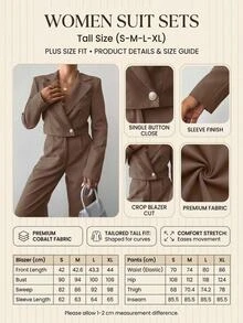 SHEIN Tall Size Women Mocha Brown Solid Color Short Lapel Collar Work Jacket And Trousers Casual Suit Set - Mocha Brown - View 4