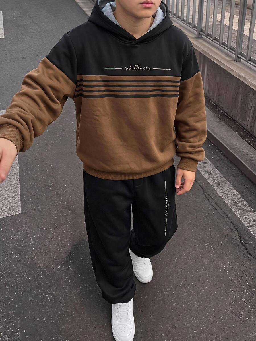 Teen Boys Casual Comfortable Long Sleeve Hoodie And Pants - Multicolor - View 1