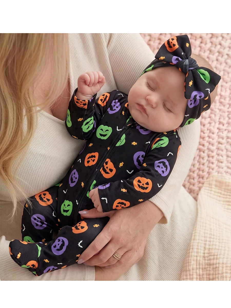SHEIN Newborn Baby Girl Cute Knitted Pink Bow Pattern Romper Loungewear - Black - View 1
