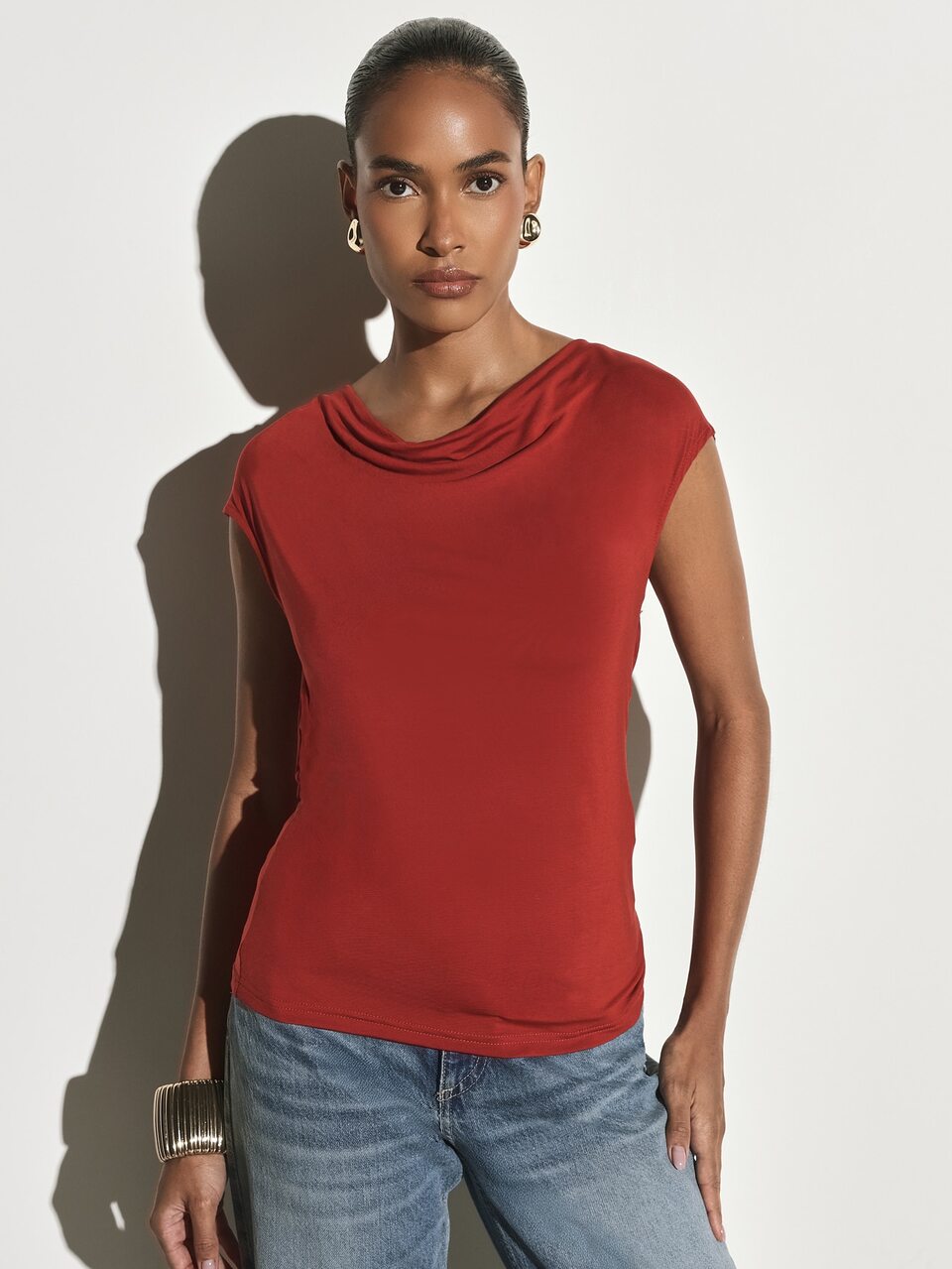 KSTM Cowl Neck Cap Sleeve Top With Open Lace Back Tie Detail Draped Silhouette Evening Out Party Style