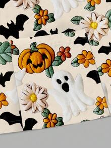 PopScrub Halloween Ghost & Pumpkin Print Casual Loose Fit Crew Neck Long Sleeve Sweatshirt For Women, Autumn Halloween Costumes - Multicolor - View 4
