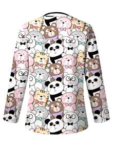 PopScrub Cute Animal Cartoon Print Women Casual Anime Fairy Nursing Scrub Scrub Uniform Jacket, Fashionable Cardigan Top For Spring/Autumn Healthcare Work - Multicolor - View 2