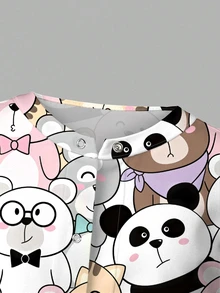 PopScrub Cute Animal Cartoon Print Women Casual Anime Fairy Nursing Scrub Scrub Uniform Jacket, Fashionable Cardigan Top For Spring/Autumn Healthcare Work - Multicolor - View 5