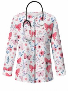 PopScrub Women All-Over Print Long Sleeve Uniform Jacket, Scrub Outerwear, Spring/Autumn - Multicolor - View 6