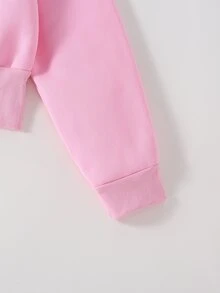 SHEIN 青少年女孩夾克套裝，粉色豹紋，夾克+長褲2件套，寬鬆版型，秋冬保暖，時尚百搭，休閒，秋季，秋天，拉鍊，純色，冬季，領子，連帽，圓領 - 粉色 - 查看 5