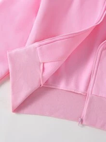 SHEIN 青少年女孩夾克套裝，粉色豹紋，夾克+長褲2件套，寬鬆版型，秋冬保暖，時尚百搭，休閒，秋季，秋天，拉鍊，純色，冬季，領子，連帽，圓領 - 粉色 - 查看 7