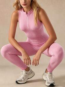 Solea Cove Women's Seamless Pink Sleeveless Sports Jumpsuit - Pink - View 4
