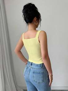 Elenzga 2025 nueva moda primavera y verano, top de tirantes de ajuste ceñido con escote en V casual - Amarillo - Ver 2