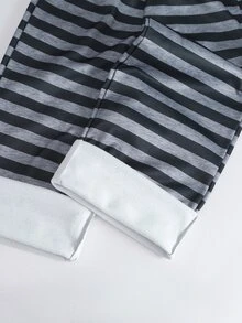 SHEIN Sparklyn 青少年女孩 T-shirt 套裝，黑色，短袖上衣 + 長褲 2 件套，寬鬆版型，休閒運動風，圓領，印花，拉鍊，冬季，可愛校園風 - 黑色 - 查看 7