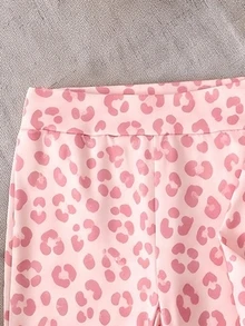 2件組粉色豹紋連帽T恤與喇叭褲套裝，適合女嬰，可愛淡粉色豹紋服飾 - 彩色 - 查看 4