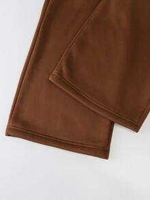青少年女孩 T-Shirt 套裝，棕色短袖上衣 + 長褲 2 件套，寬鬆版型，秋冬保暖，休閒運動風，適合學校體育，可愛 - 棕色 - 查看 6
