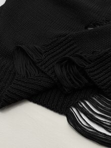 Maweii Sweater Pullover Fashion Gaya Gothic Punk Berongga dengan Kerah Bulat untuk Wanita Ukuran Besar, Gaya Gothic Halloween Musim Gugur - Hitam - View 7