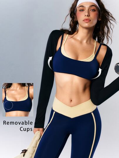 VARSIVA Conjunto de ropa deportiva de 2 piezas con sujetador y leggings de cintura asimétrica para mujer