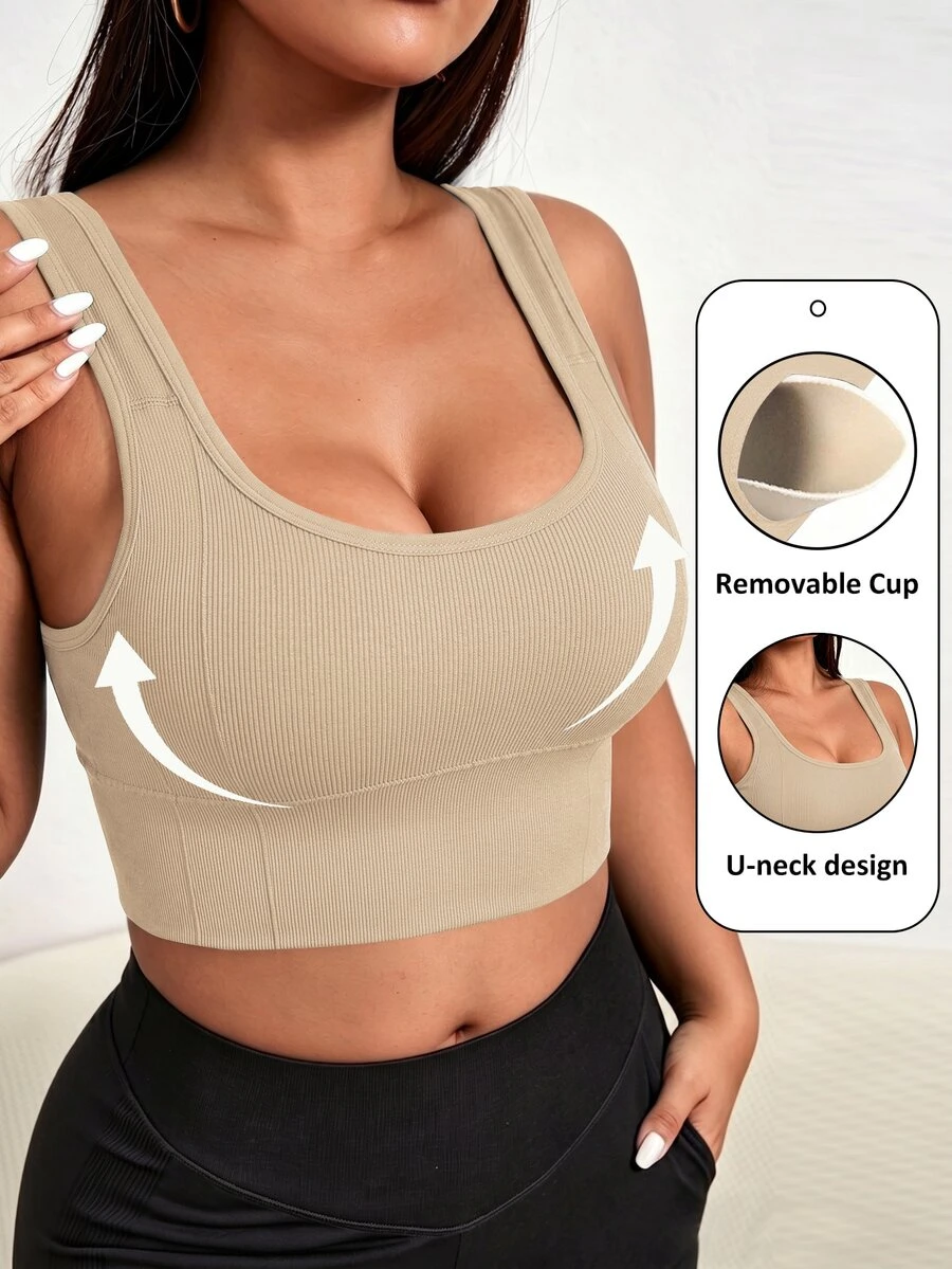 SHEIN Sports 1pc Plus Size Sleeveless Tank Top, Light Khaki, Activewear/Yoga - Khaki - View 1