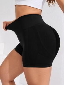 SHEIN Sports Celana Pendek Olahraga Wanita Ukuran Besar Tanpa Jahitan - Hitam - View 6