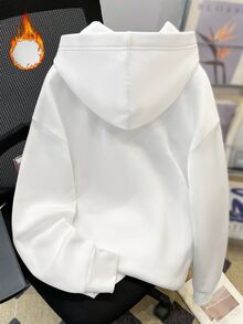 Lonveris 男士字母圖案連帽休閒日常長袖衛衣 - 白色 - 查看 5