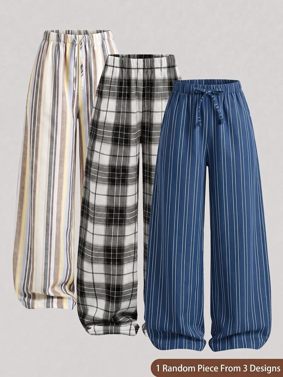 SHEIN Tween Girl Striped Casual Kids Versatile Daily Wear Long Pants - Navy Blue - View 1