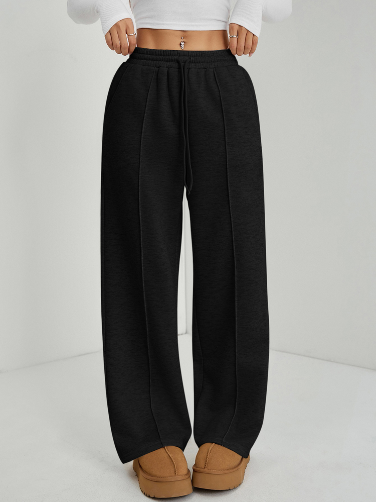 SHEIN PETITE Women's Fall Pebble Detail Straight-Leg Sweatpants ,Petite Women - Black - View 6