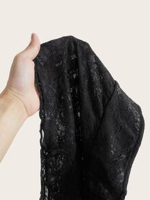 Sweetina Women Lace Contrast Drawstring Asymmetrical Hem Cropped Camisole Top - Black - View 7