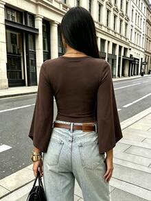 Rovax Regular Fit V-Neck Long Sleeve Top - Brown - View 2