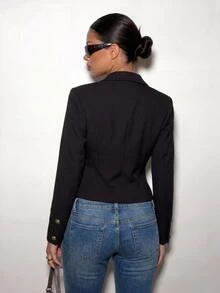 SHEIN ICON Jaket Lengan Panjang Slim Fit Napoleon Wanita Musim Gugur/Dingin - Hitam - View 2