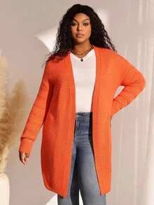 BrightlyHer Plus Size Versatile Casual Long Sleeve Knit Cardigan For Vacation - Burnt Orange - View 4