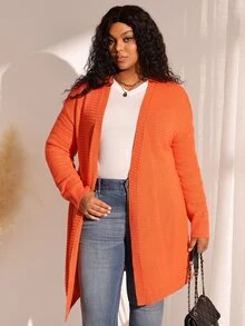 BrightlyHer Plus Size Versatile Casual Long Sleeve Knit Cardigan For Vacation - Burnt Orange - View 8