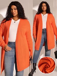 BrightlyHer Plus Size Versatile Casual Long Sleeve Knit Cardigan For Vacation - Burnt Orange - View 2
