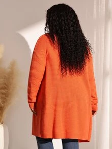 BrightlyHer Plus Size Versatile Casual Long Sleeve Knit Cardigan For Vacation - Burnt Orange - View 3