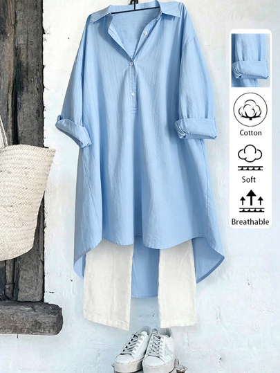 Linhara Plus Size Women's Casual All-Season All-Match French Vintage Elegant Chic Urban Feminine Style Unique Classic Blue Shirt Design Slim Fit Versatile Shirt Jacket