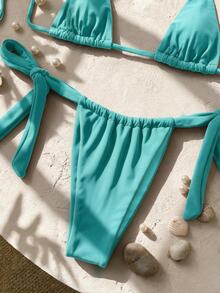 SHEIN Swim Sexy Mini Cup Bowknot Strap Women Swimwear Set - Mint Green - View 1