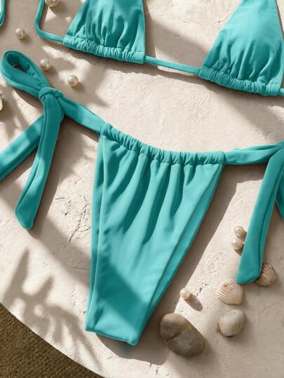SHEIN Swim 性感迷你杯蝴蝶结肩带女士泳装套装