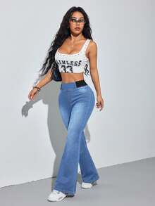 SHEIN Tall 女款高腰休閒牛仔褲 秋冬休閒正式 Y2K 百搭萬用 萬聖節節慶派對健身房 高彈力 藍色 高個子 女教師穿搭 - 藍色 - 查看 5