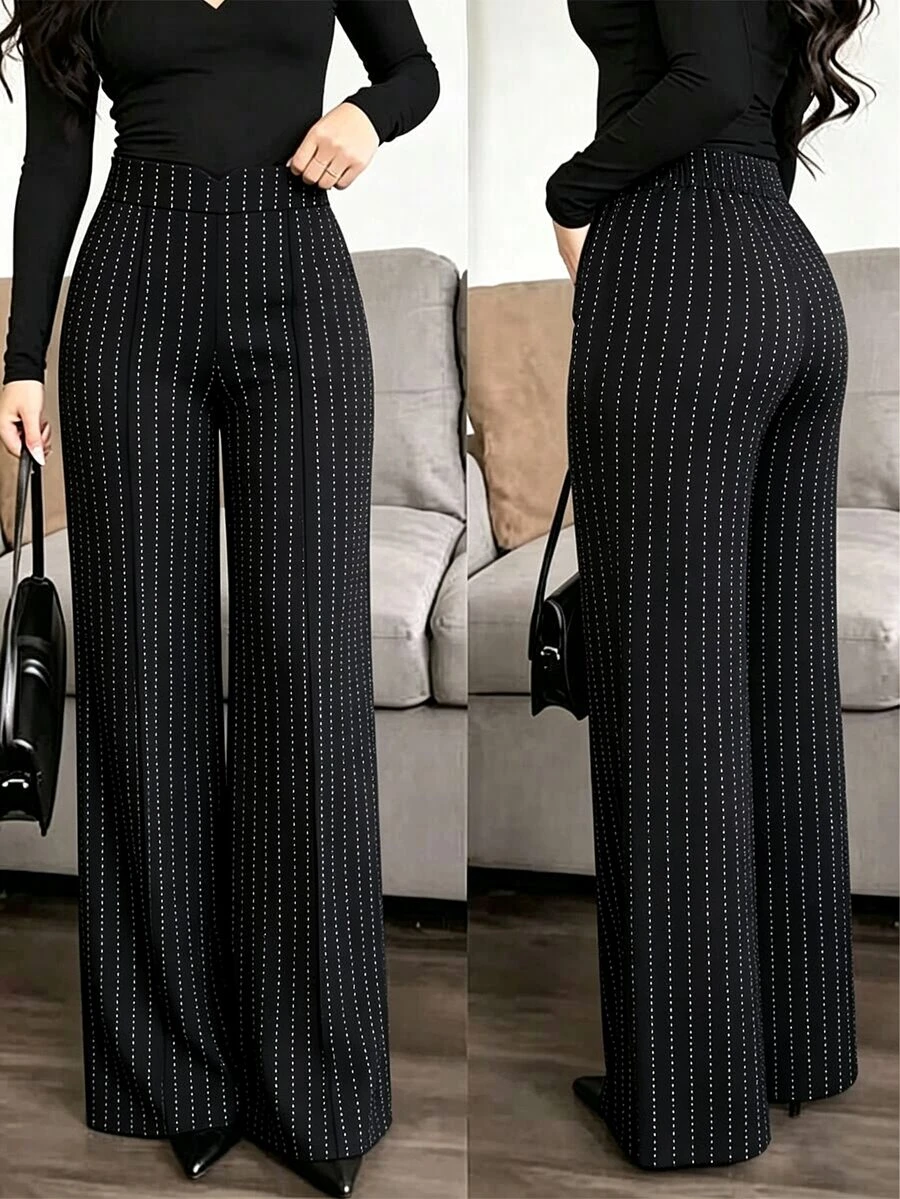 DrmWander Women's Plus Size High Waist Wide Leg Suit Pants, Elastic Back Waist Dressy Loose Long Pants For Evening Outfit,Dressy Loose Fit Flowy Long Pants - Multicolor - View 1