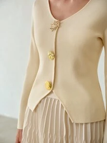 MOTF PREMIUM WOMEN'S SUN BUTTON LONG SLEEVE CARDIGAN - Apricot - View 2