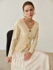 MOTF PREMIUM WOMEN'S SUN BUTTON LONG SLEEVE CARDIGAN - Apricot - View 5