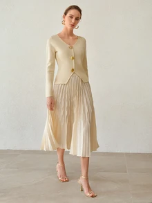 MOTF PREMIUM WOMEN'S SUN BUTTON LONG SLEEVE CARDIGAN - Apricot - View 1
