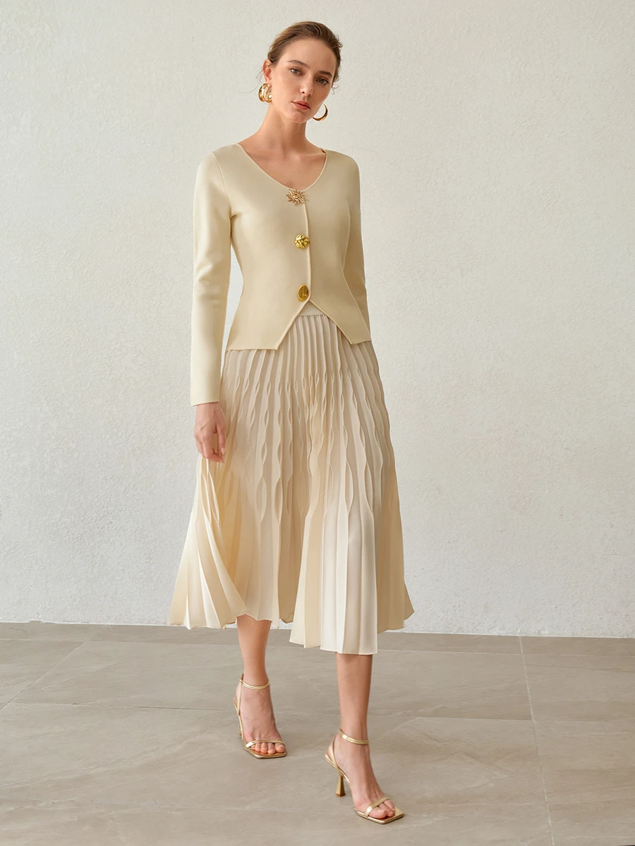 MOTF PREMIUM WOMEN'S SUN BUTTON LONG SLEEVE CARDIGAN - Apricot - View 1