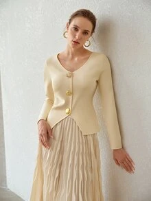 MOTF PREMIUM WOMEN'S SUN BUTTON LONG SLEEVE CARDIGAN - Apricot - View 6