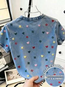 SHEIN Tween Girls T-Shirt, Girl's Top With Faux Embroidery, Faux Beading And Faux Leopard Print, Grey Loose Fit T-Shirt, Random 1pc Sent - Multicolor - View 2